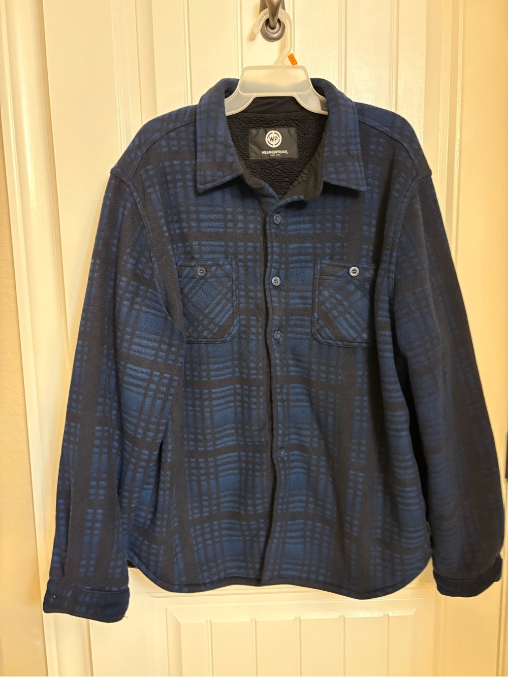 Weatherproof Men's Navy and Black Plaid Sherpa Shirt Jacket